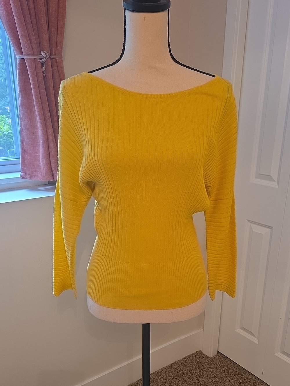 Ann Taylor Yellow Off-the-Shoulder Ribbed Sweater